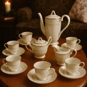 Elegant White and Gold Tea Set